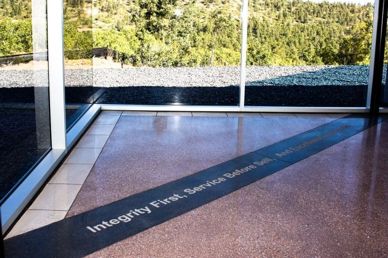 The Asian Memorial floors are polished with a salt and pepper finish.