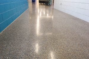high-end cement-based terrazzo material flooring option for interior overlays provided by Colorado Hardscapes at Aurora Rec Center