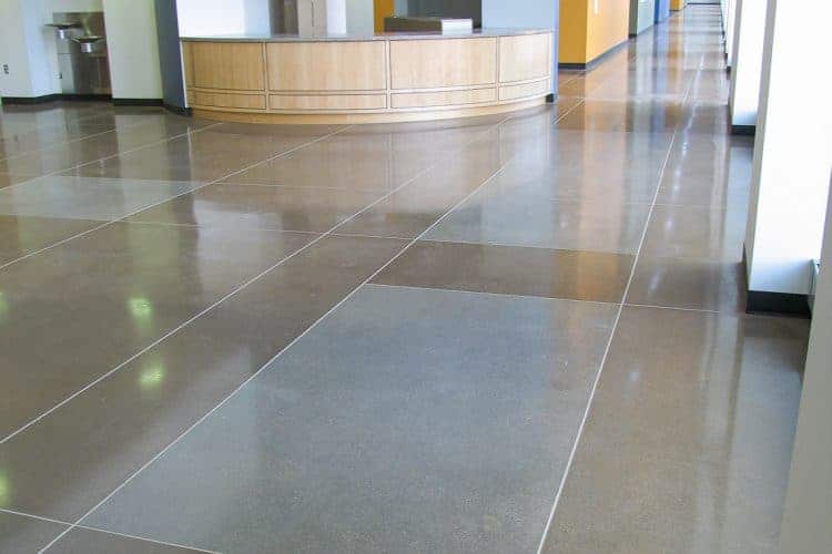 Stained concrete floors in lobby.
