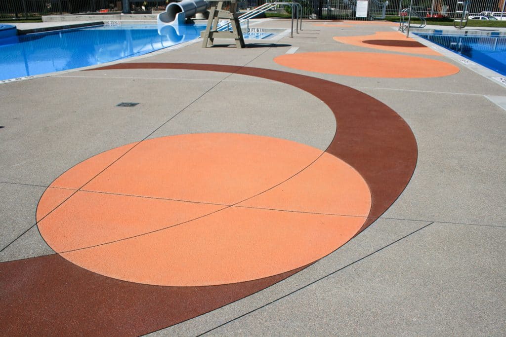 Colorful pool deck Microtop - ST Concrete Overlay - Colorado Hardscapes