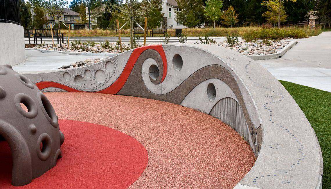 Sensory wall focus at park shows form finish designs and lithomosaic details