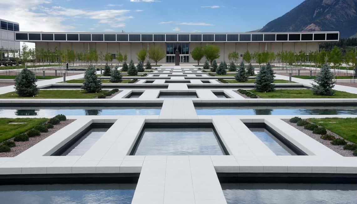 USAFA Air Gardens reflecting pools and bridges done by Colorado Hardscapes 2021.