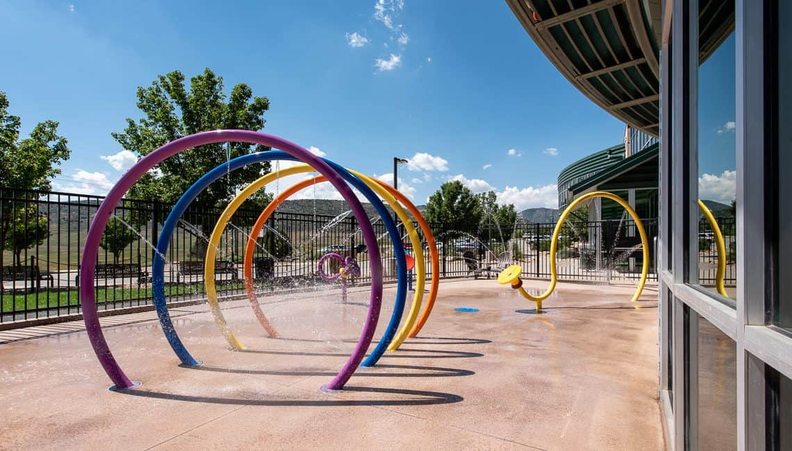 Foothills the Ridge Rec Center splash pad with play equipment supplied by Waterplay.